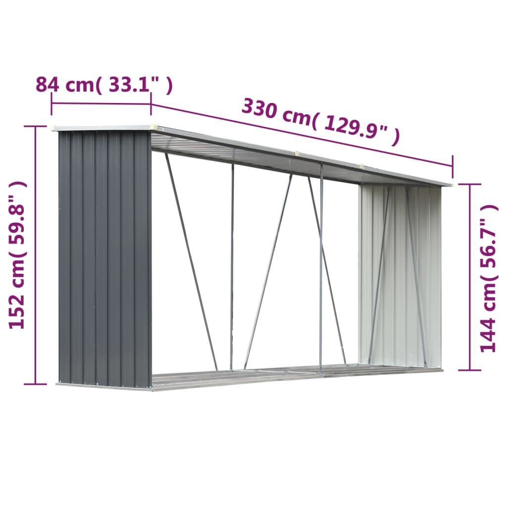 Abri de stockage à bois galvanisé 330x84x152 cm anthracite Gris