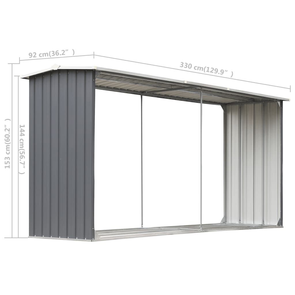 Abri à Bois Acier Galvanisé 330x92x153 cm Anthracite Gris