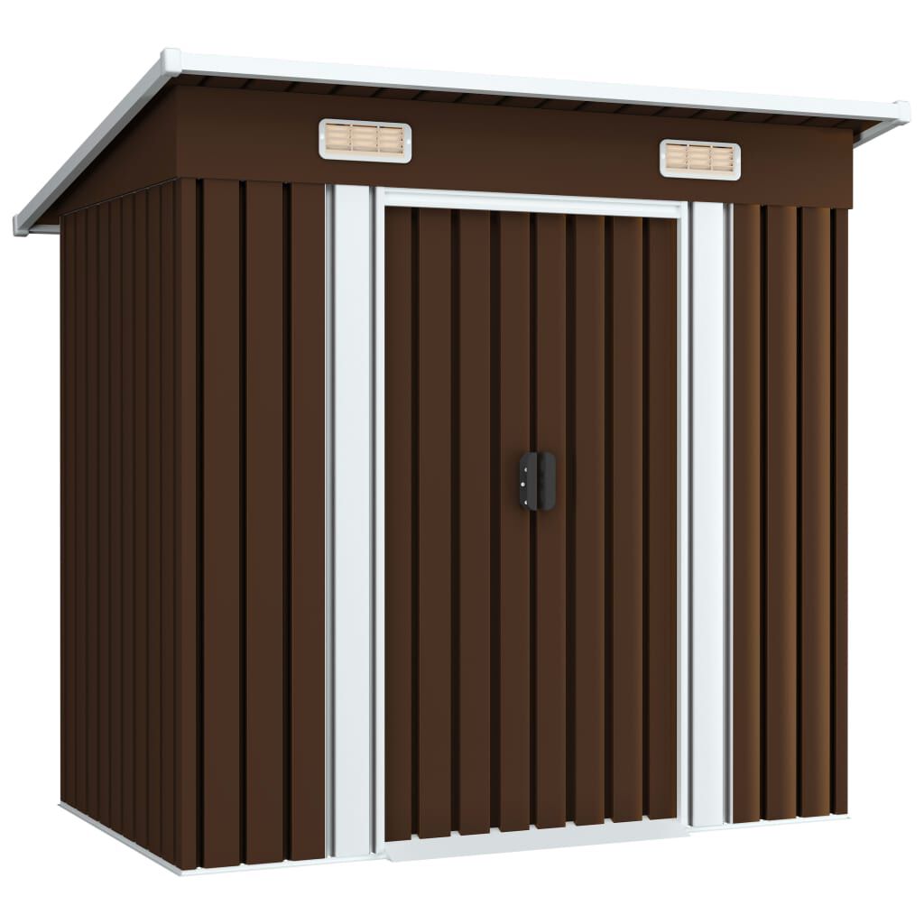 Abri de jardin métal avec portes coulissantes 190x124 cm Marron