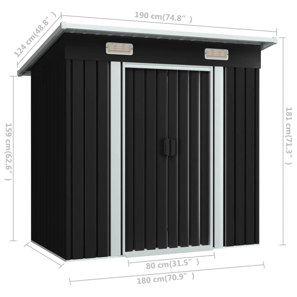 Abri de jardin métal avec portes coulissantes 190x124 cm Noir