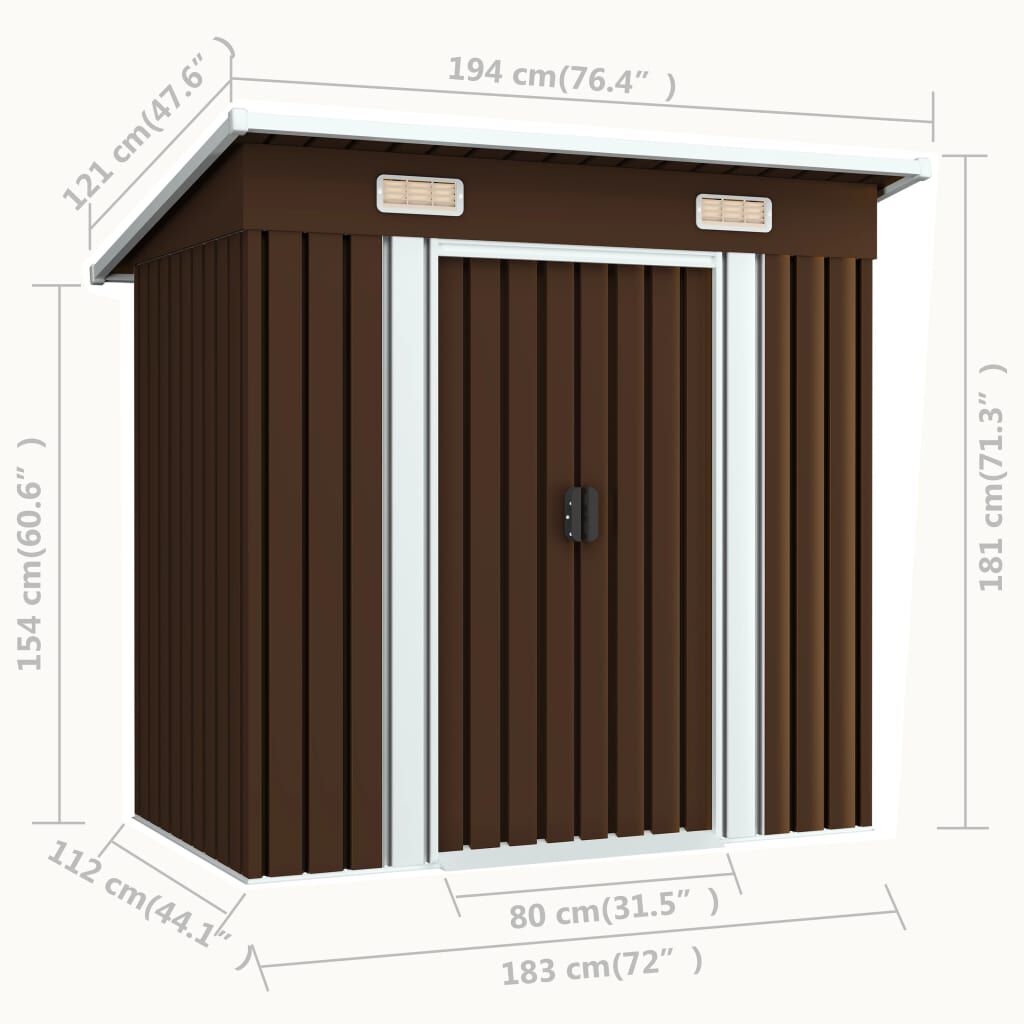Abri de jardin métal avec portes coulissantes 190x124 cm Marron