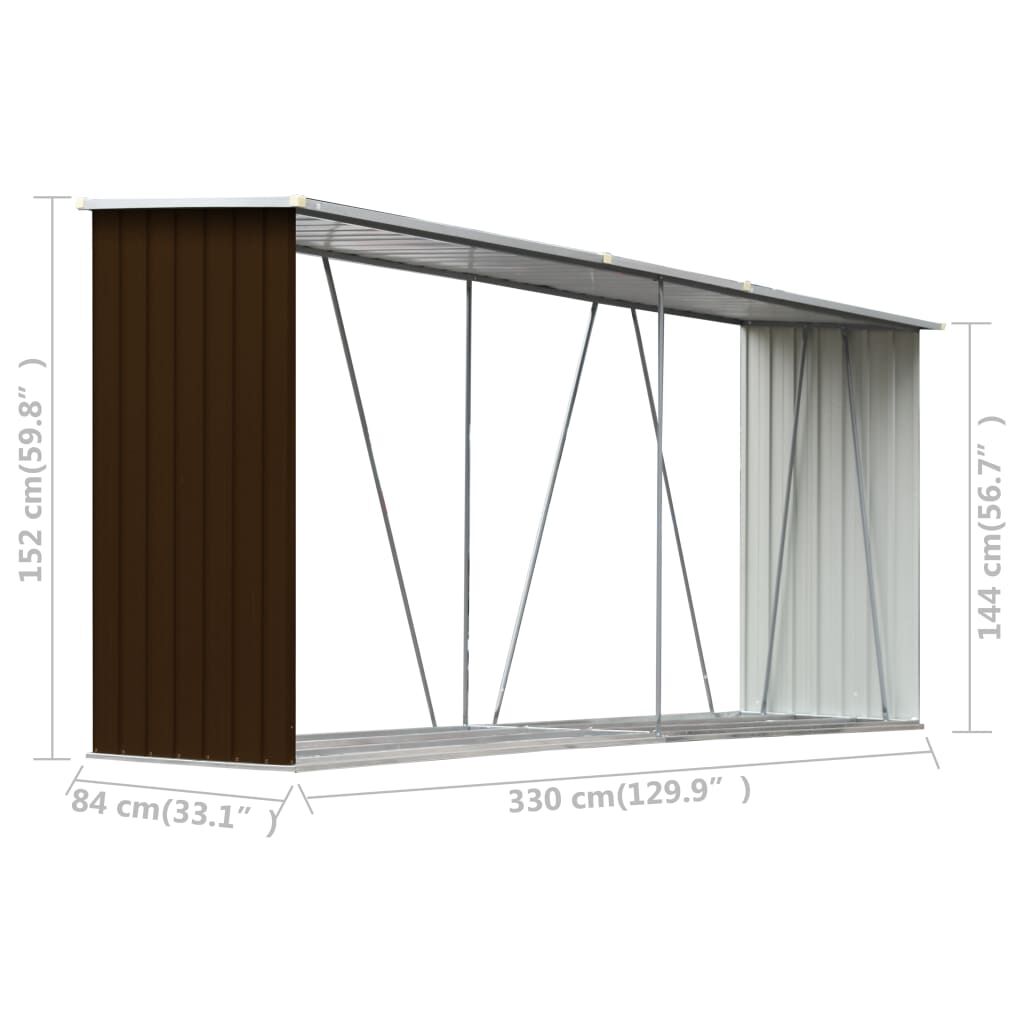 Abri de stockage à bois galvanisé 330x84x152 cm anthracite Marron