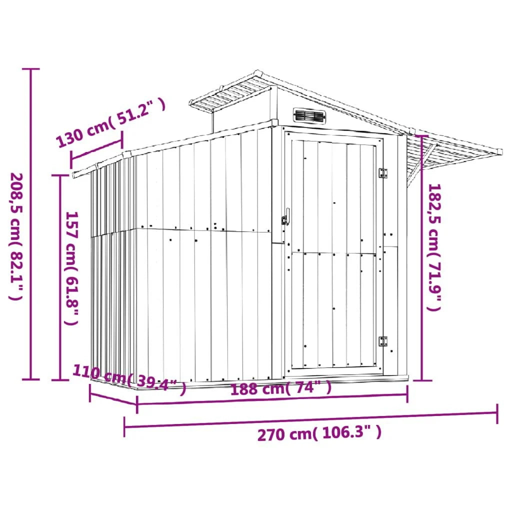 Abri de jardin acier galvanisé 270x130x208,5cm Vert