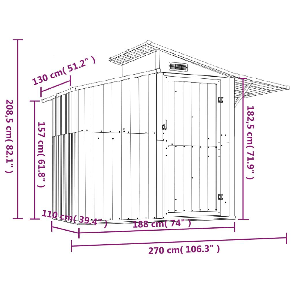 Abri de jardin acier galvanisé 270x130x208,5cm Marron clair