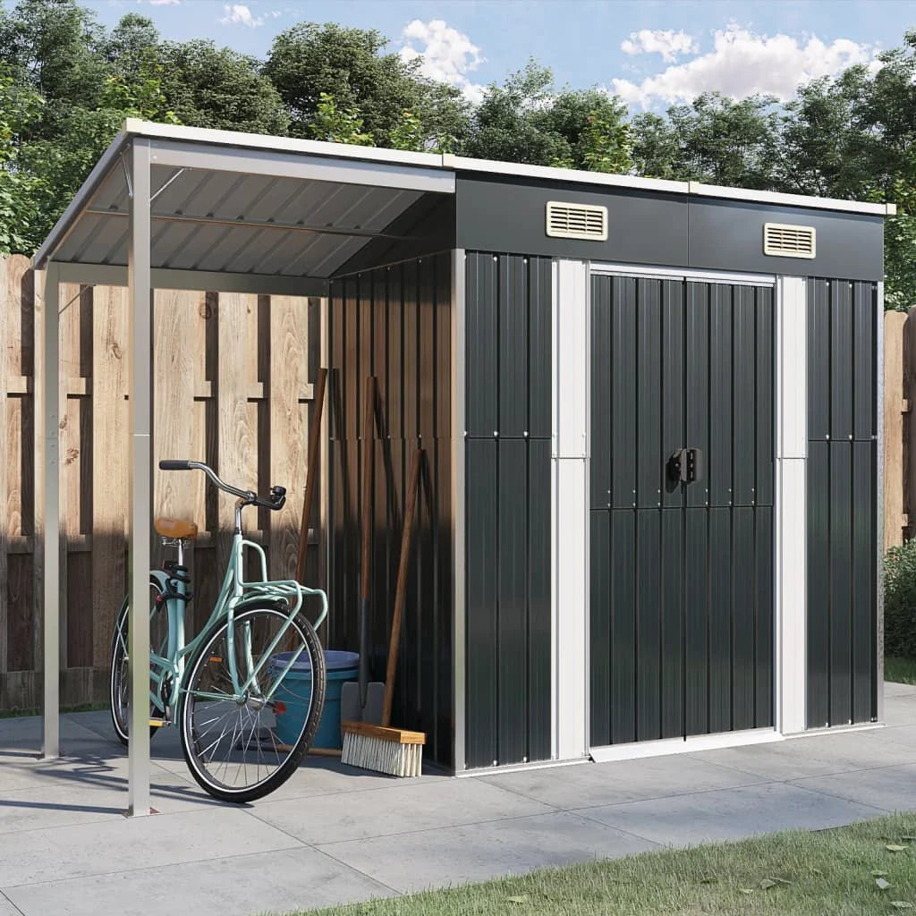 Abri de jardin avec toit prolongé acier anthracite 277x110cm Gris Foncé