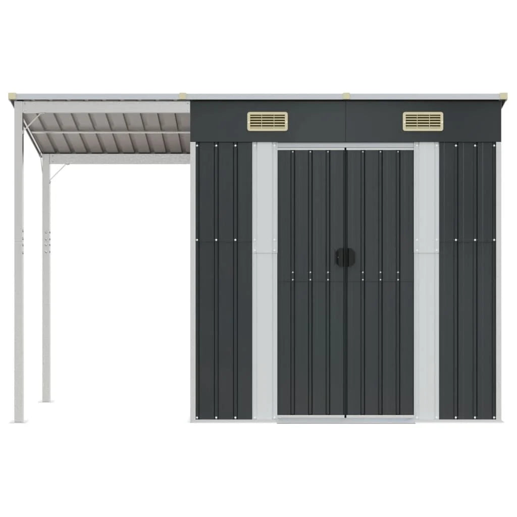 Abri de jardin avec toit prolongé acier anthracite 277x110cm Gris Foncé