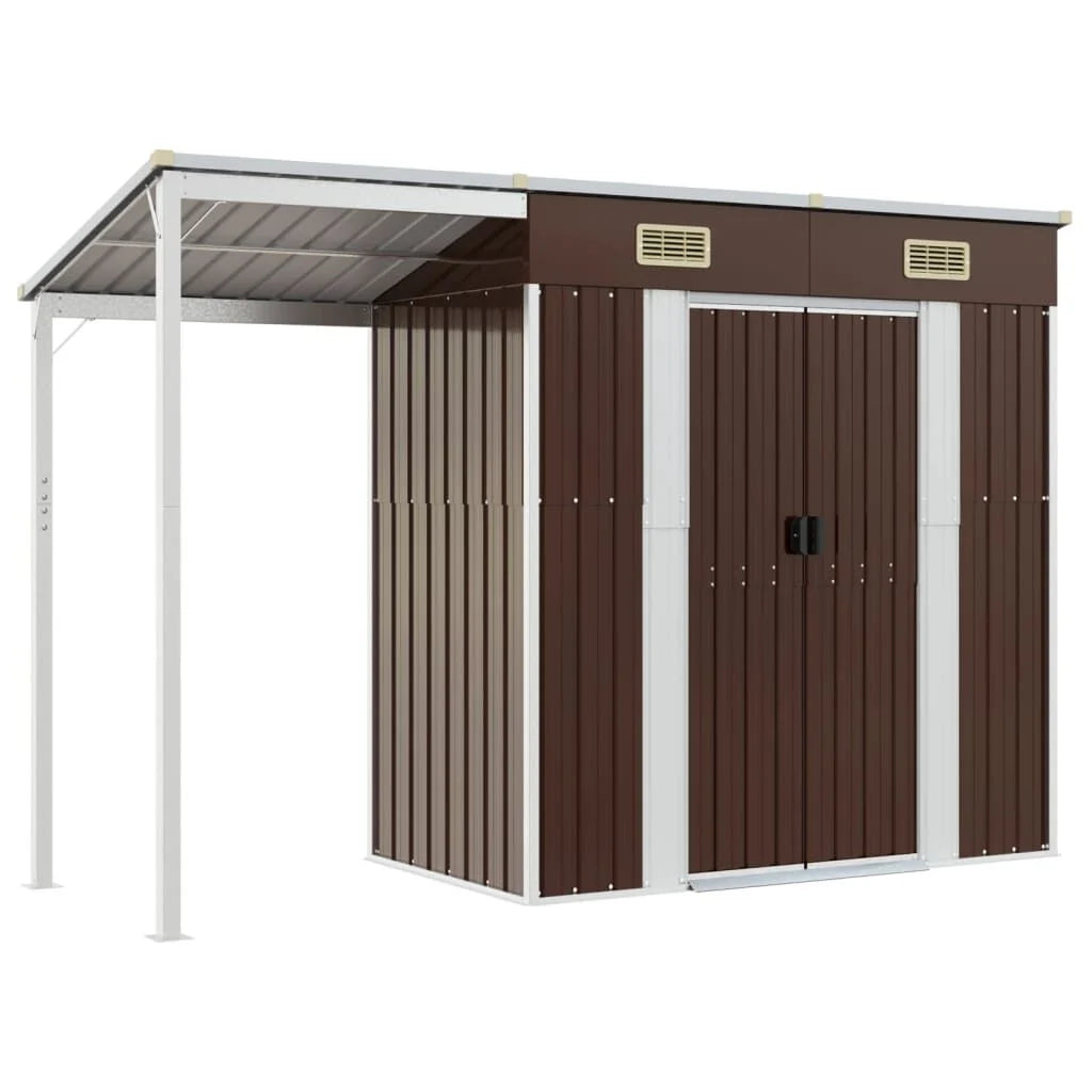 Abri de jardin avec toit prolongé acier anthracite 277x110cm Marron