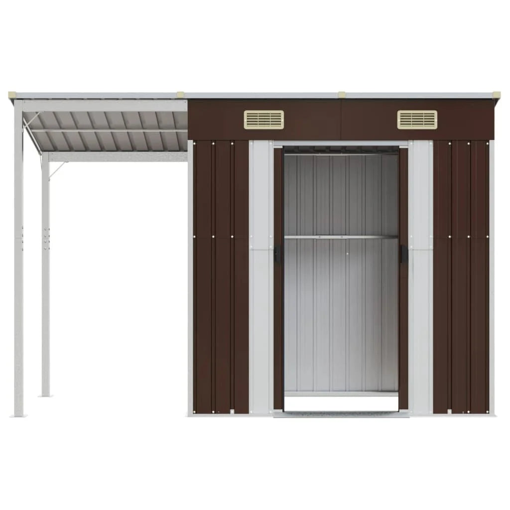 Abri de jardin avec toit prolongé acier anthracite 277x110cm Marron