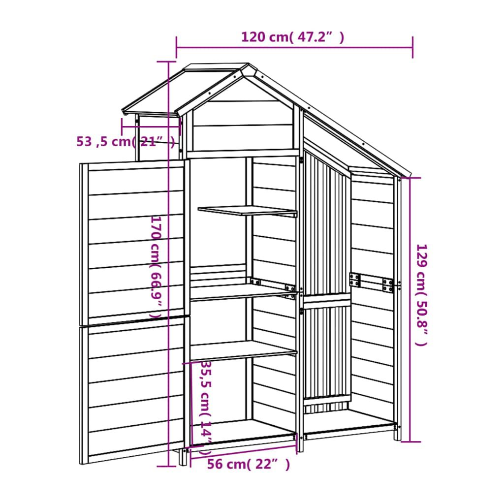 Abri à outils de jardin moka 120x53,5x170 cm en bois massif Café