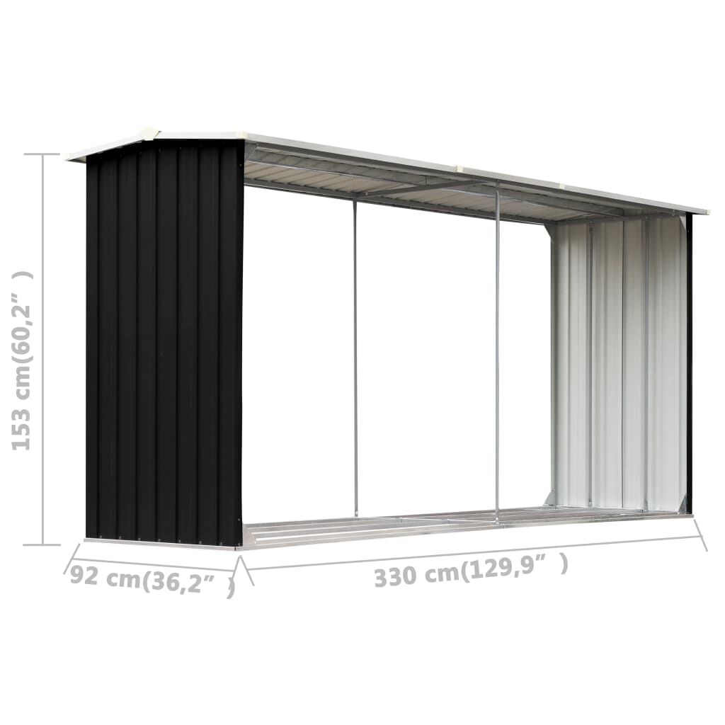 Abri à Bois Acier Galvanisé 330x92x153 cm Anthracite Noir