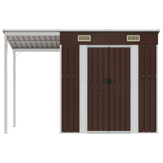 Abri de jardin avec toit prolongé acier anthracite 277x110cm Marron