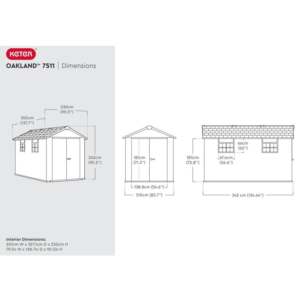 Abri de Jardin Keter Oakland 7511 Anthracite Résine 229x287 cm